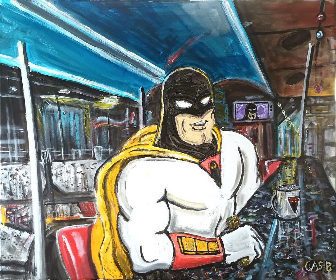 Space Ghost at Galaxy Diner, 20"x24" Acrylics on Canvas